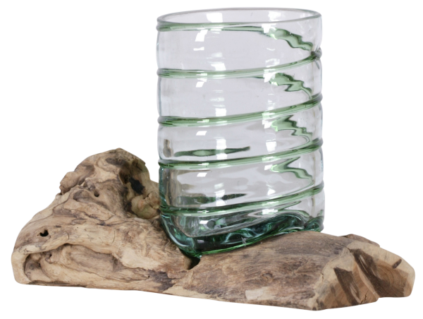 Glaszylinder auf Wurzel "Grüne Spirale " Kaffeeholz